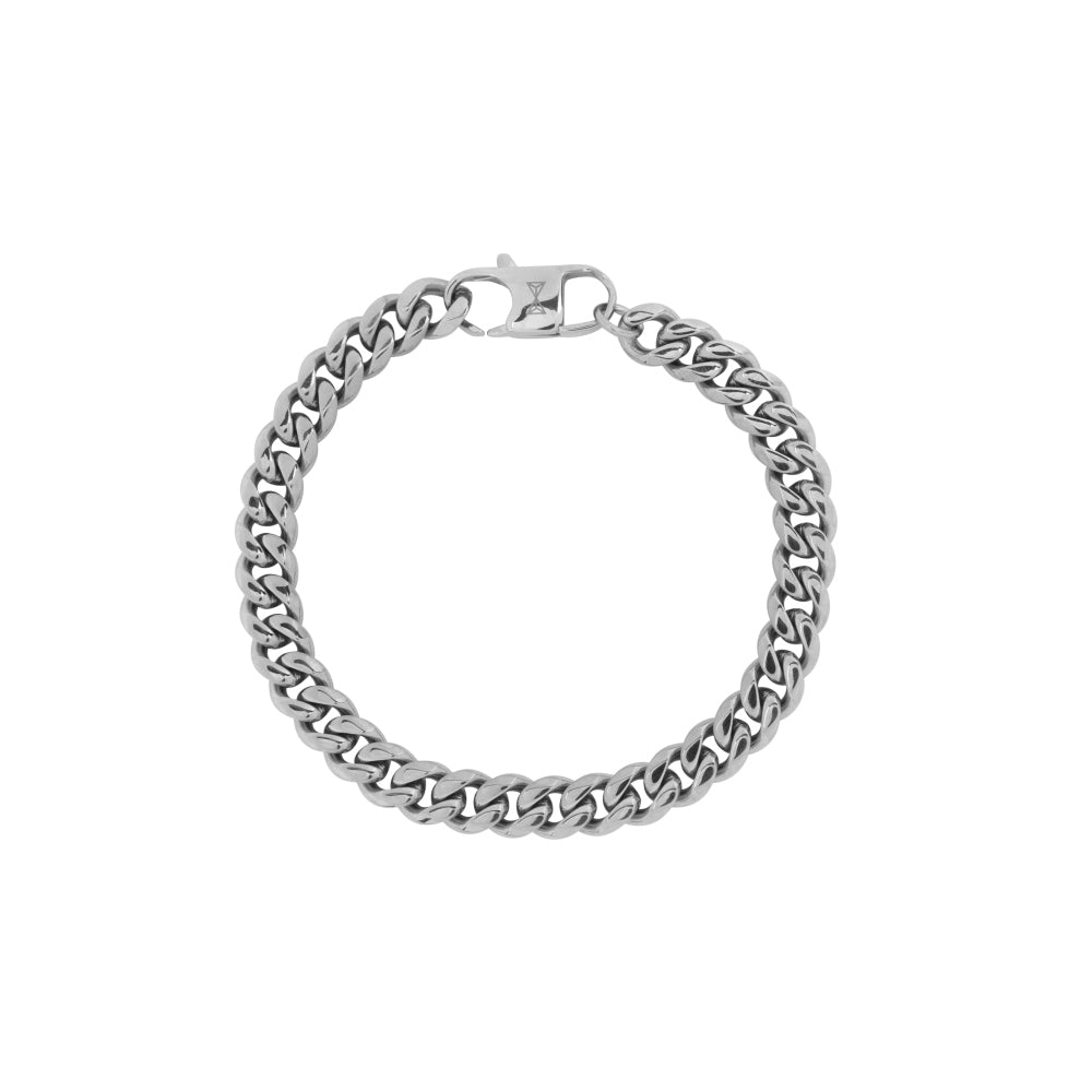 Armband aus Edelstahl mit glänzenden Gliedern und einem sicheren Karabinerverschluss