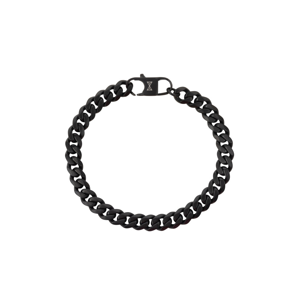 Armband aus schwarzem Metall mit großen Gliedern und einem sicheren Verschluss