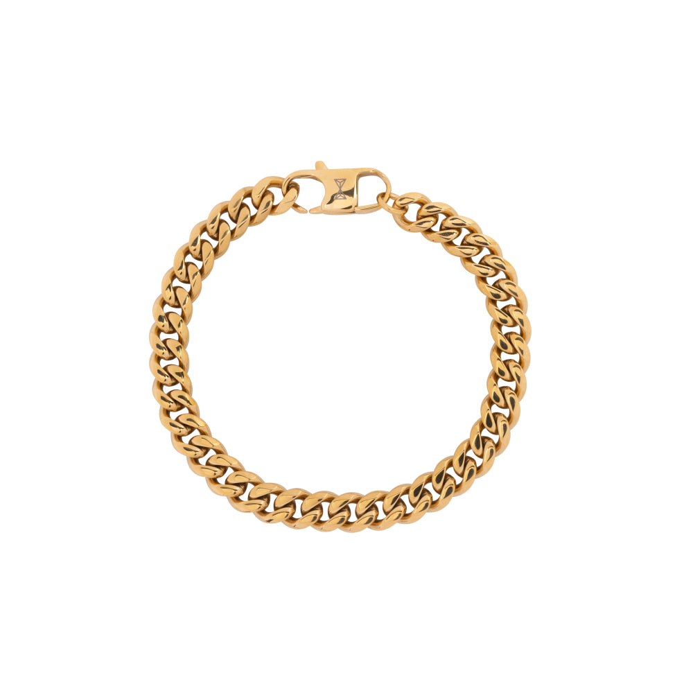 Armband aus goldfarbenem Metall mit massiven Gliedern und praktischem Karabinerverschluss