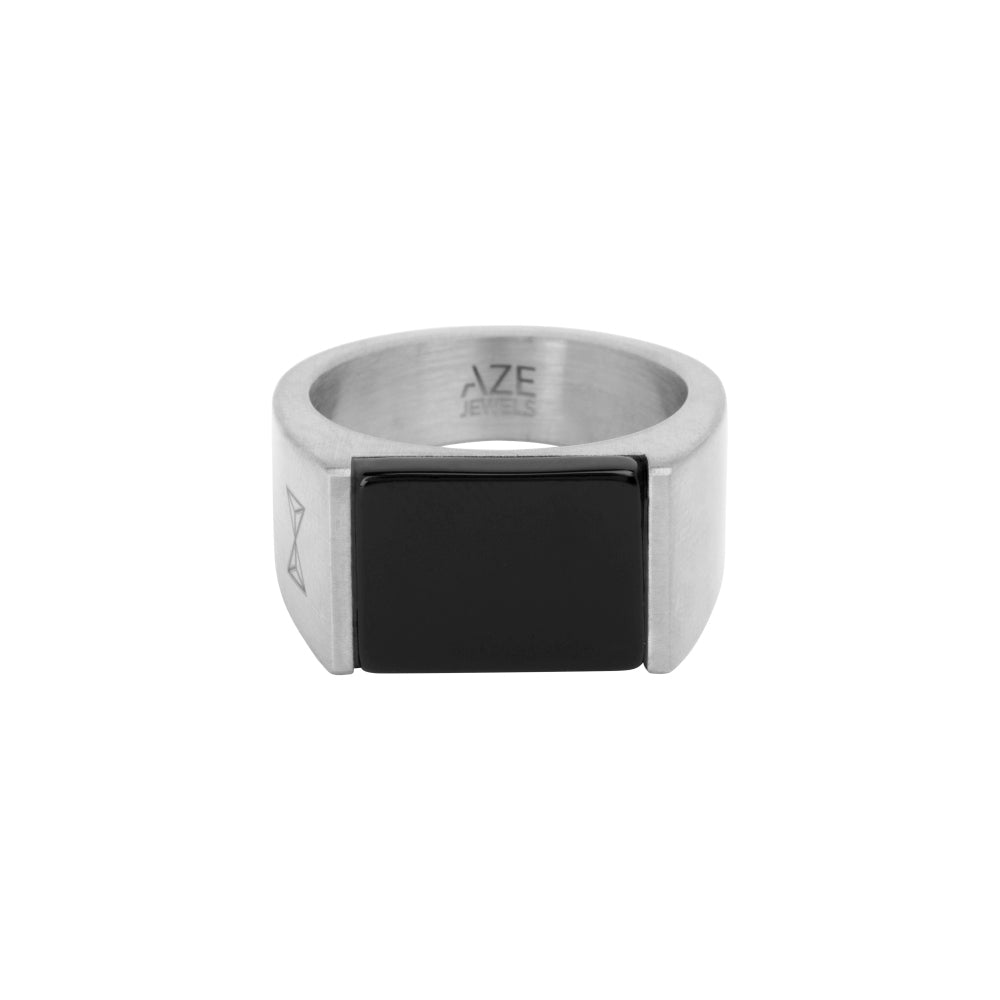 Ring aus Edelstahl mit quadratischem, schwarzem Onyx-Stein