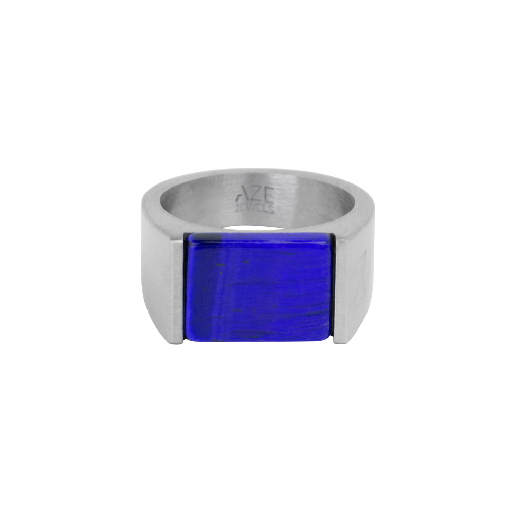 Ring aus Edelstahl mit rechteckigem lapisblauem Edelstein