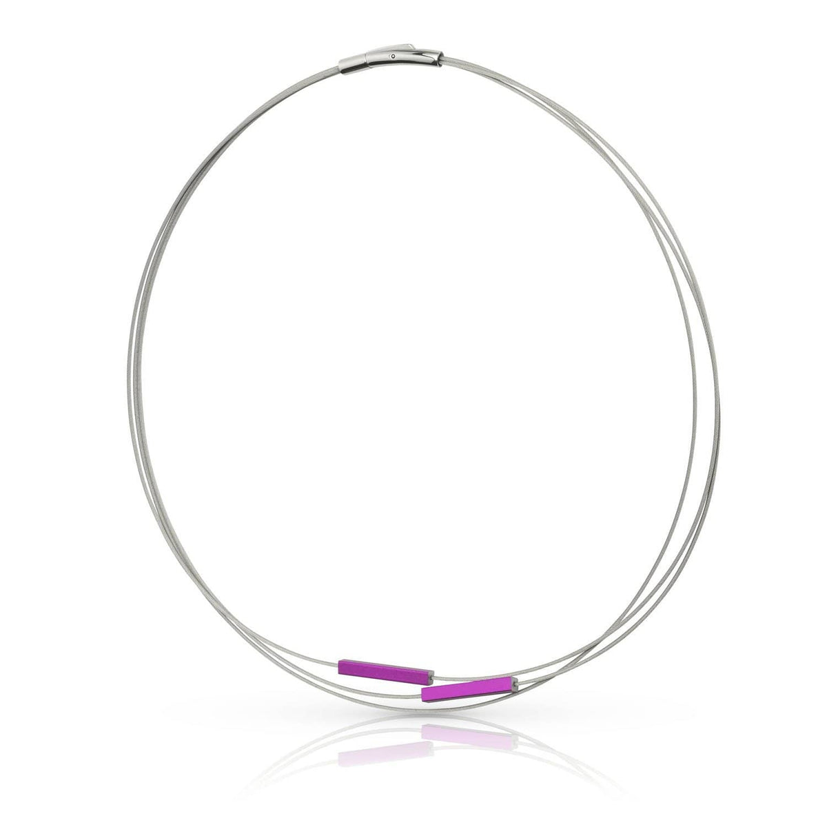 Collier aus Silber mit zwei lila Stäbchen und einem schlichten Design