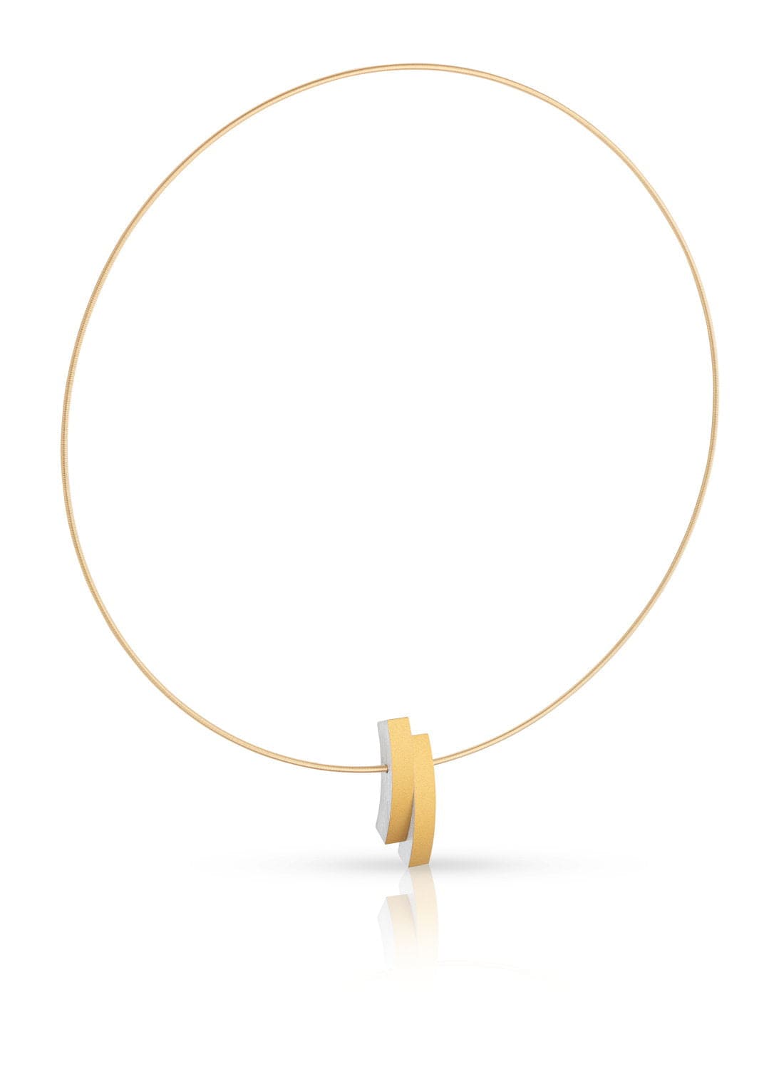 Collier mit goldfarbenem Halsreif und zwei gegeneinander geschwungenen Elementen