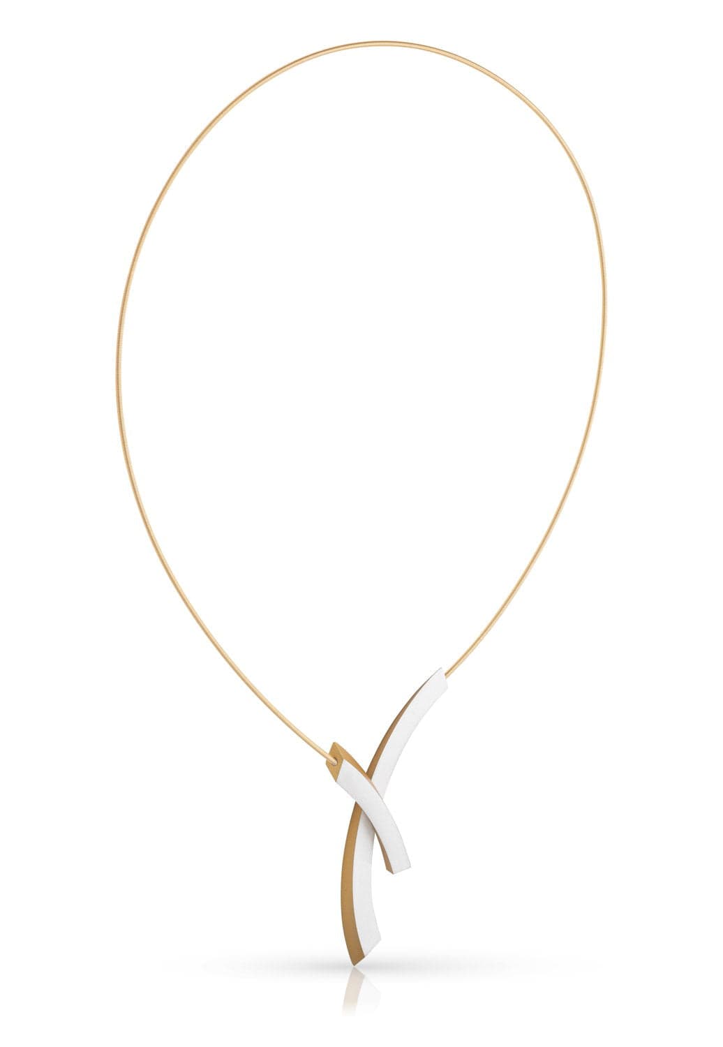 Collier mit goldfarbener Kette und zwei gebogenen Elementen in Gold und Silber