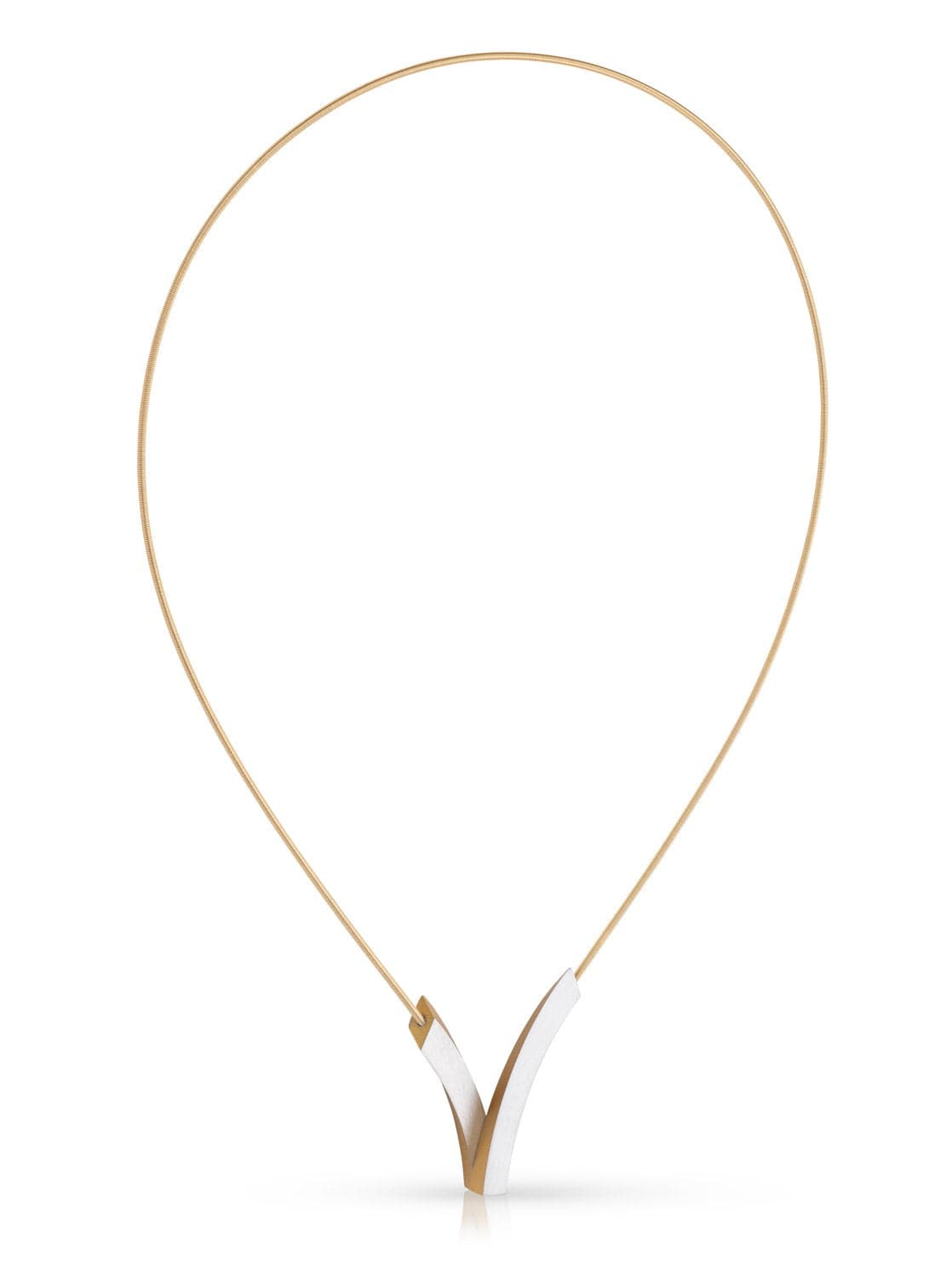 Collier mit goldfarbener Kette und V-förmigem Anhänger in Weiß und Gold