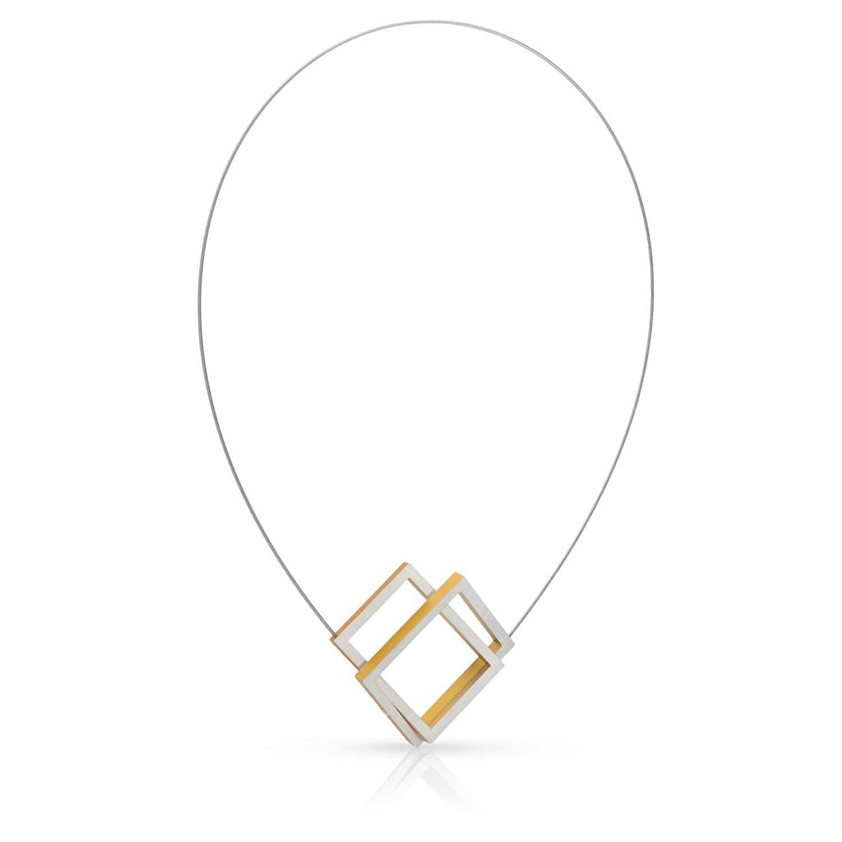 Collier mit zwei ineinander liegenden rechteckigen Elementen in goldfarben und silberfarbenem Design