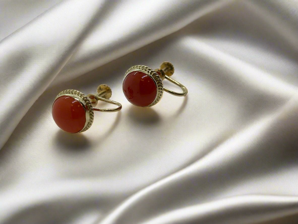 Vintage Goldohrringe 14K Blutkoralle 4.4g