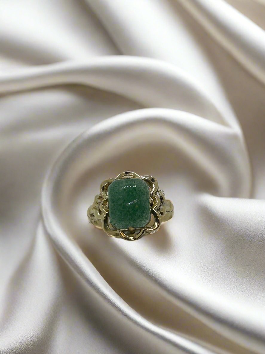 Vintage-Goldring 14k quadratischer Moosachat 2.7gr