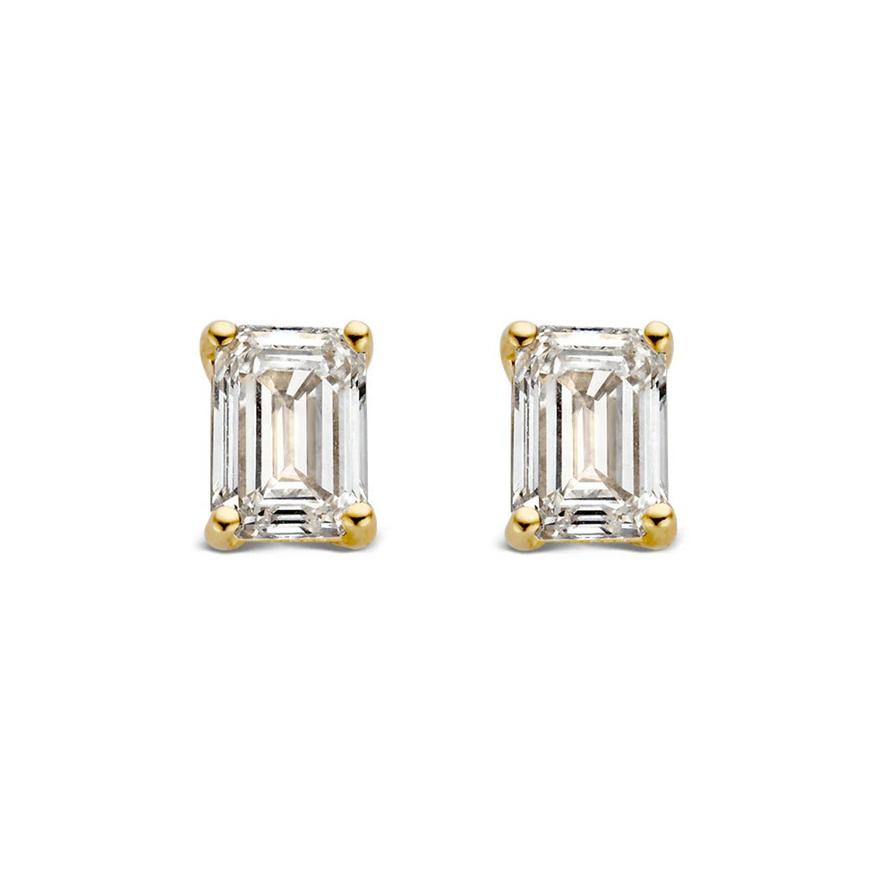 Ohrstecker aus 0,50 ct. gelbgold mit rechteckigen, klaren Edelsteinen in Krappenfassung