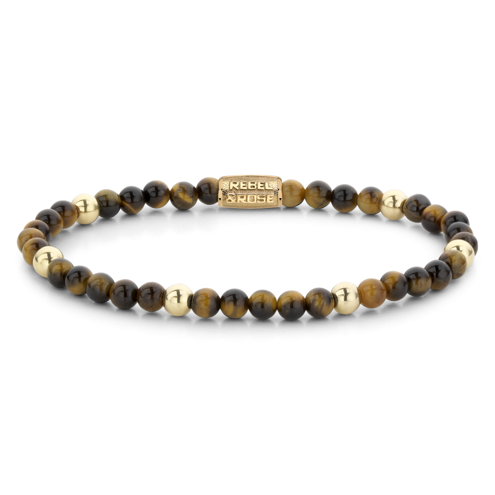 Kettenarmband aus 18 ct gelbgold ionenplattiert mit 4 mm großen Tigeraugen- und weißen Perlen