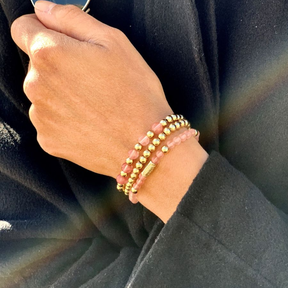 Cherry Rose - 18 Karat Gelbgold ionenplattiert - 4mm - Perlenarmband Damen