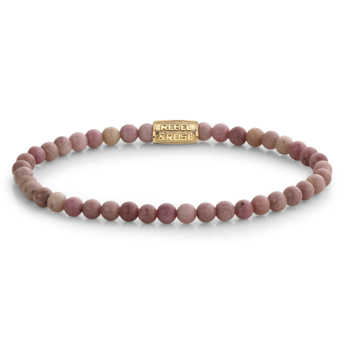 Kette mit rosa und lilafarbenen Perlen und goldener Verschlussplatte