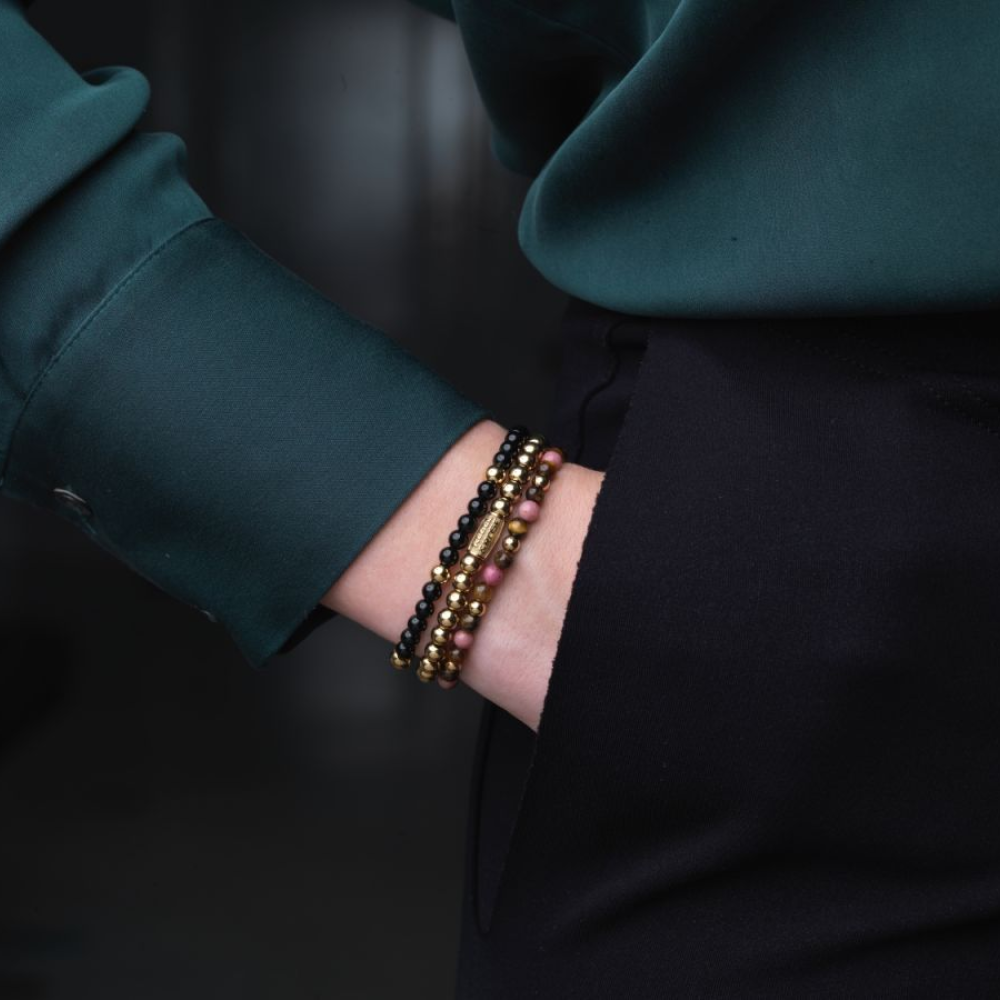 Winter Glow - 18 Karat Gelbgold ionenplattiert - 4mm - Perlenarmband Damen