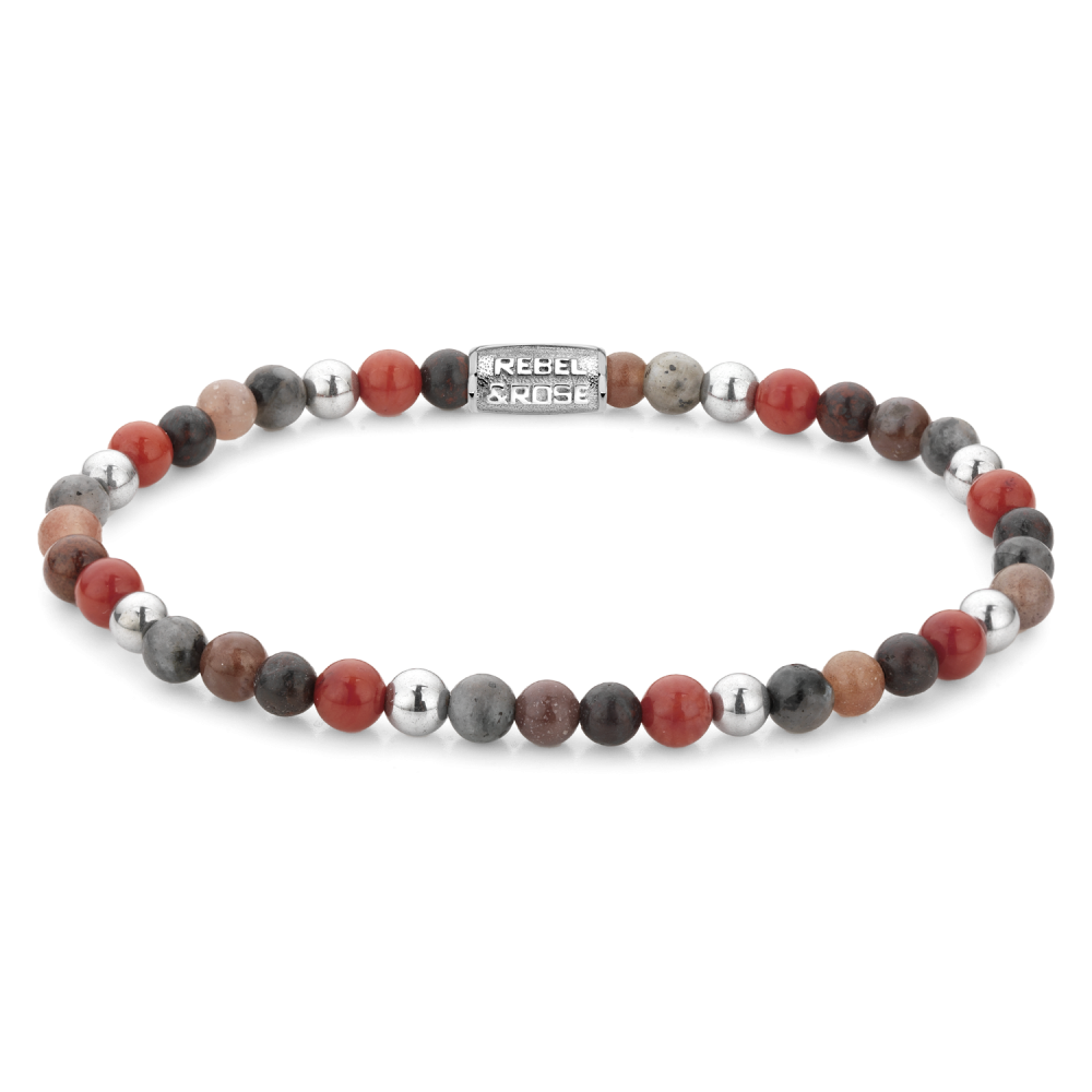 Kugelkette für Damen mit 4 mm großen, bunten Perlen in Rot, Grau und Silber