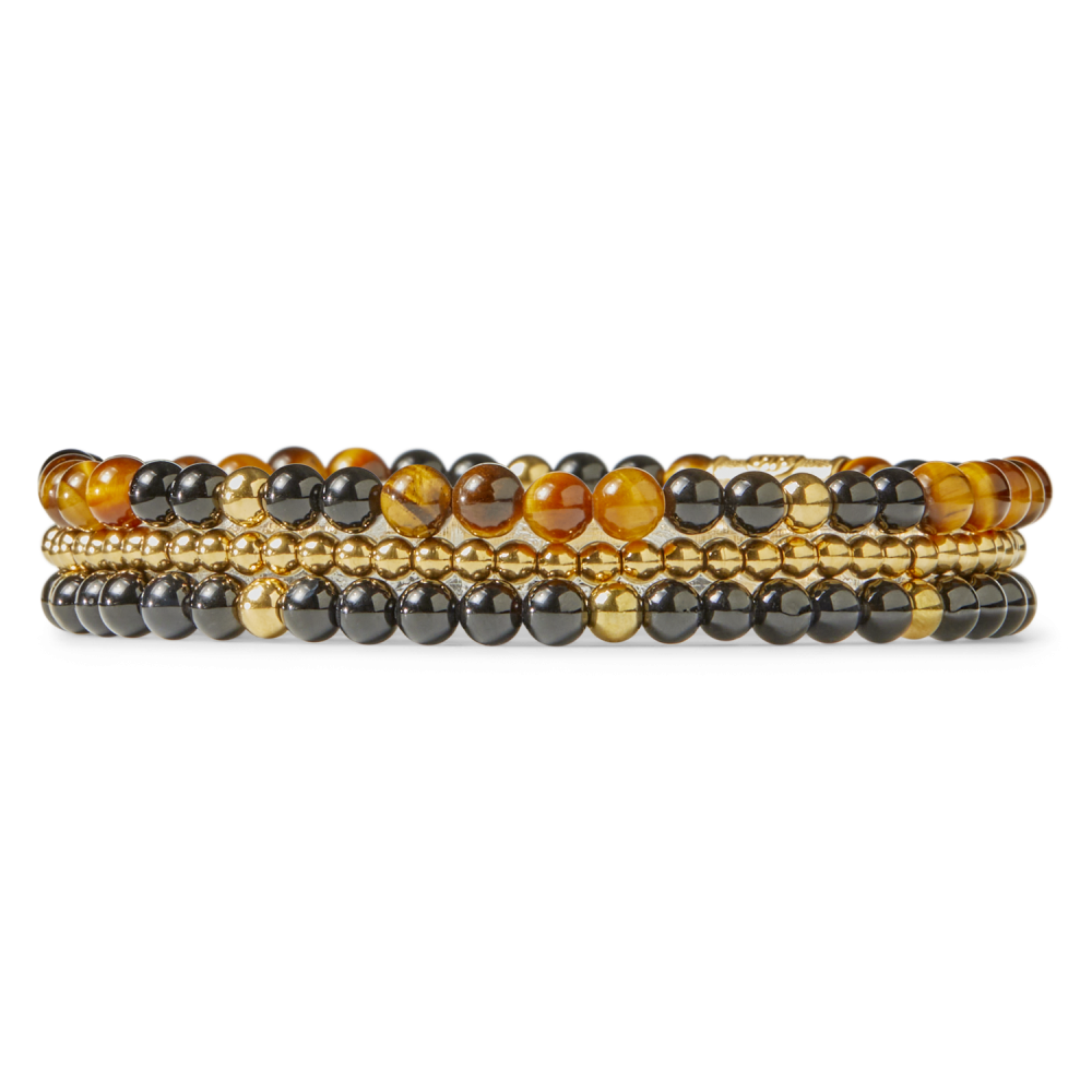 Mix Tiger Black - 18 Karat Gelbgold ionenplattiert - 4mm - Perlenarmband Damen