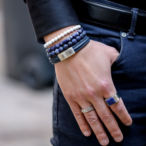Twisted 925 Navy – Lederarmband für Herren