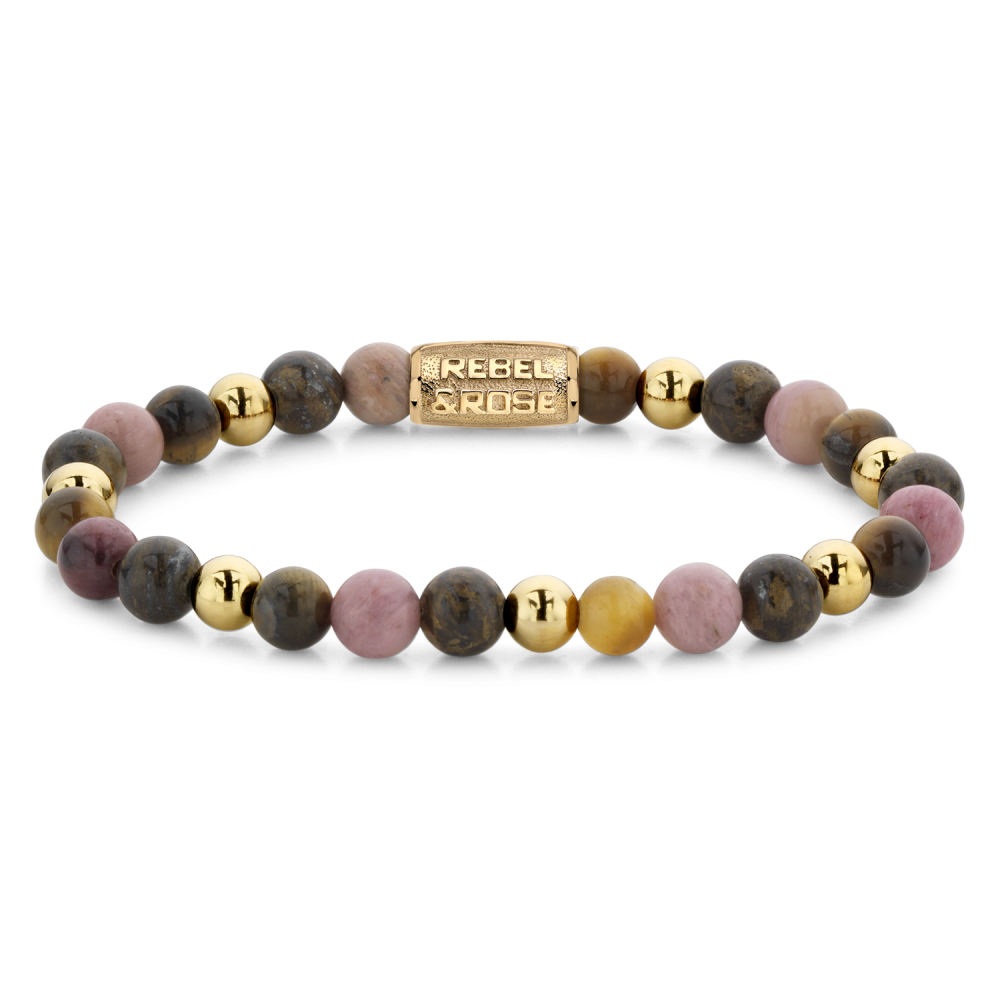 Kralenarmband für Damen aus 18 ct gelbgold ionisiert mit bunten Steinen und goldenen Perlen