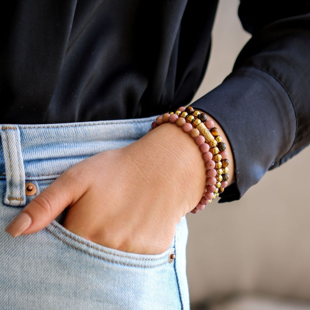 Winter Glow - 18 kt gelbvergoldet ionenplattiert - 6mm - Perlenarmband Damen