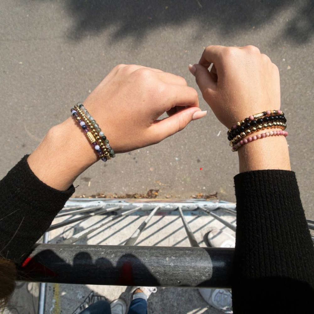 Winter Glow - 18 kt gelbvergoldet ionenplattiert - 6mm - Perlenarmband Damen