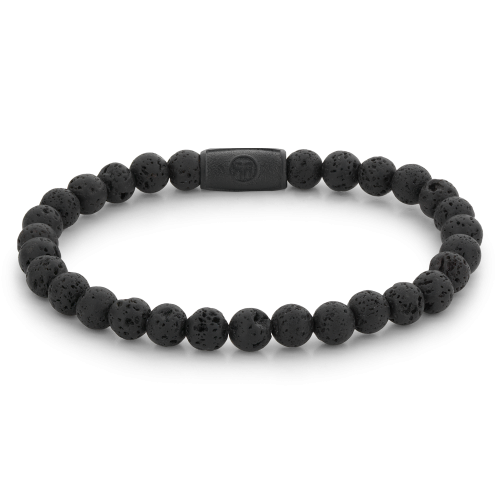 Schwarzes Herrenarmband aus 6 mm Lava-Perlen mit schwarzem Verschluss