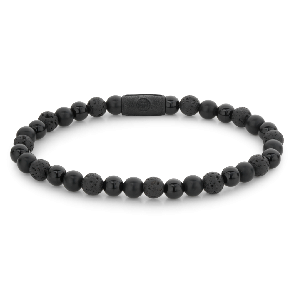 Herrenarmband aus schwarzen Perlen mit 6 mm Durchmesser und mattem Finish