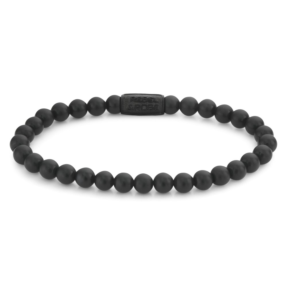 Herrenarmband aus schwarzen Perlen mit mattem Finish und elastischem Band