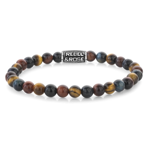 Armband aus Tigerauge mit bunten Perlen und schwarzem Metallverschluss