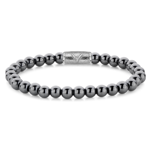 Herrenarmband aus grauem Silber mit 6 mm großen Perlen und einem dekorativen Verschluss