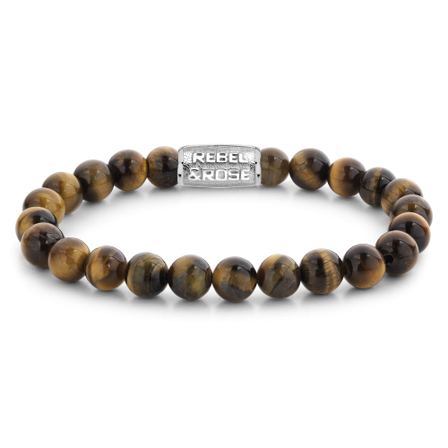 Kugelkette für Herren aus 8 mm Tigerauge mit silberner Zwischenplatte