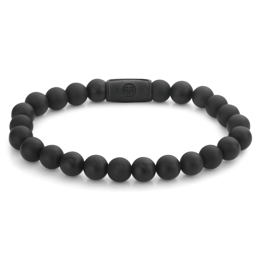 Herren Armband aus mattschwarzen Perlen mit elastischem Band und schlichter Verschlussmechanik