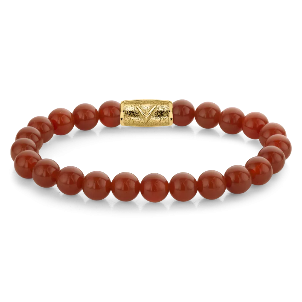Armband aus 8 mm rotem Achat mit goldfarbener Verschlusskappe