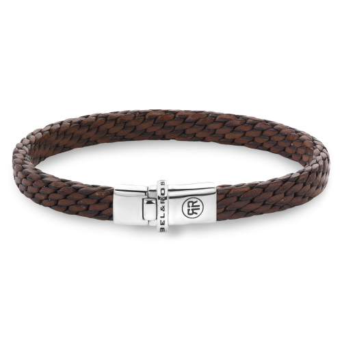 Herrenarmband aus geflochtenem Leder in Cognac mit silberner Schließe