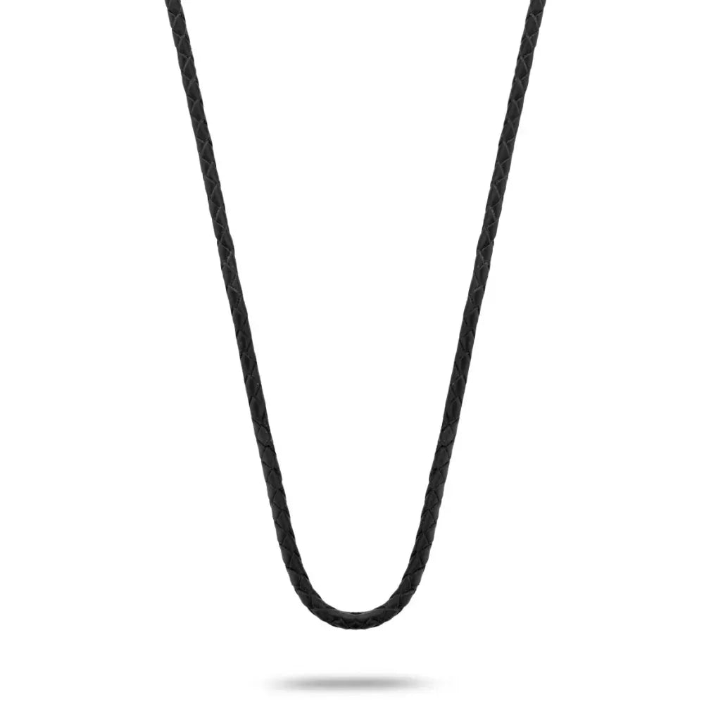 Halskette aus schwarzem Leder, 55 cm lang, mit geflochtenem Design