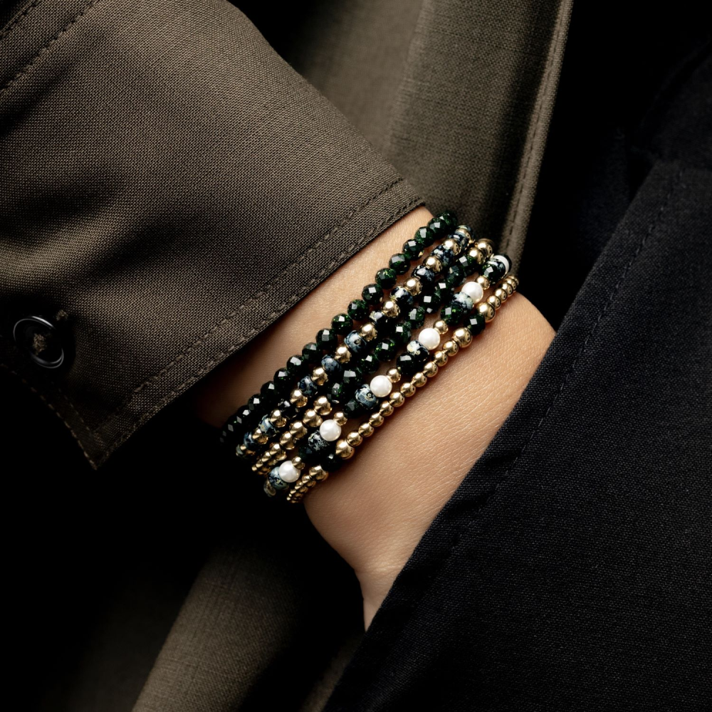 Green Glam Rocks meet Yellow Gold - 4mm - Perlenarmband Damen