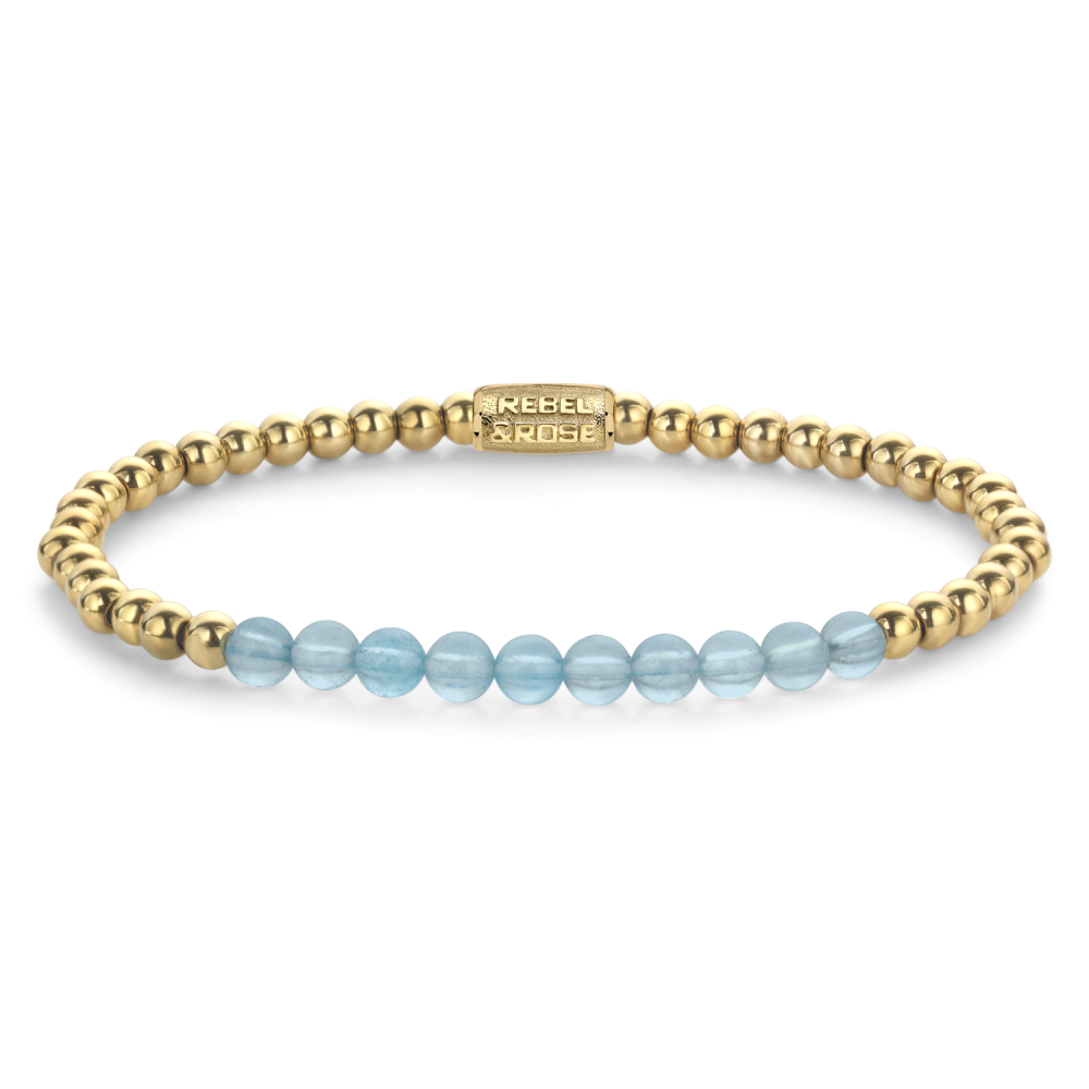 Kugelkette für Damen mit blauen Perlen und goldenen Metallkugeln