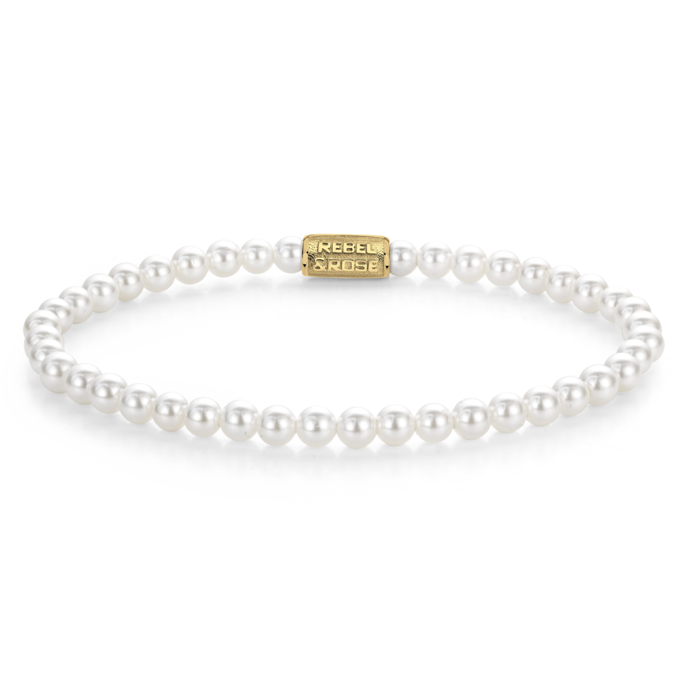 Perlenarmband für Damen mit 4 mm großen Perlen und goldener Verschlussplatte