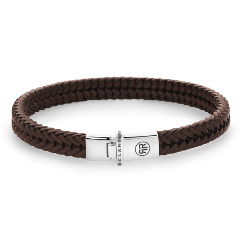 Herrenarmband aus geflochtenem braunem Leder mit silberner Verschlussmechanik