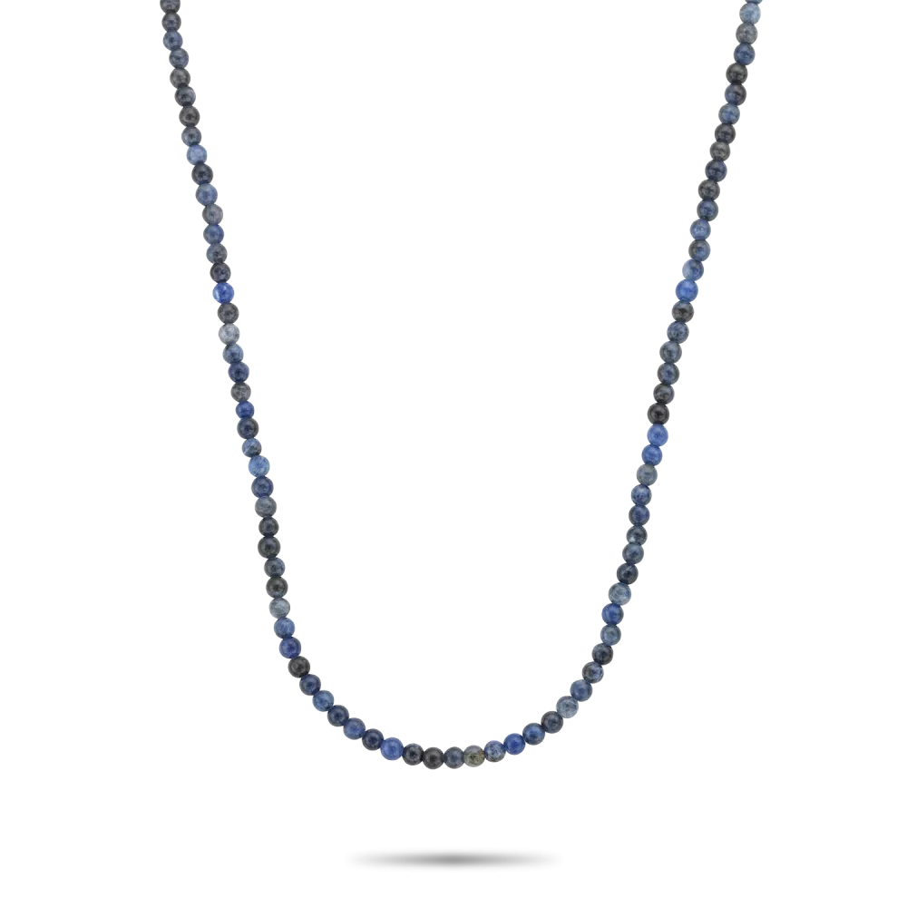 Halskette mit blauen und transparenten Edelsteinen, 4 mm dick und 55 cm lang