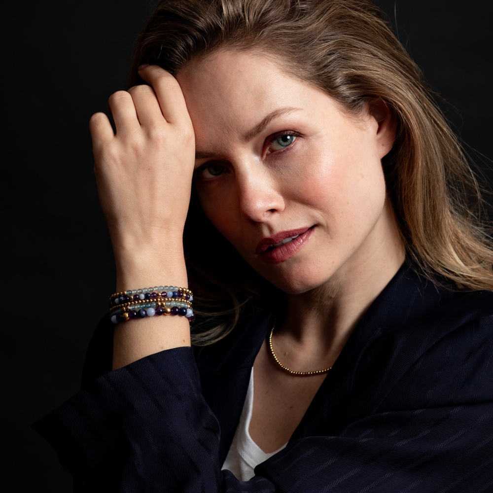 Blauer Himmel trifft Gelbes Gold - 4mm - Perlenarmband Damen