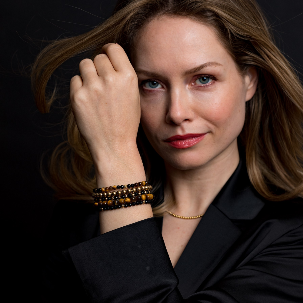 Black Panther - 18 Karat Gelbgold ionenplattiert - 4mm - Perlenarmband Damen