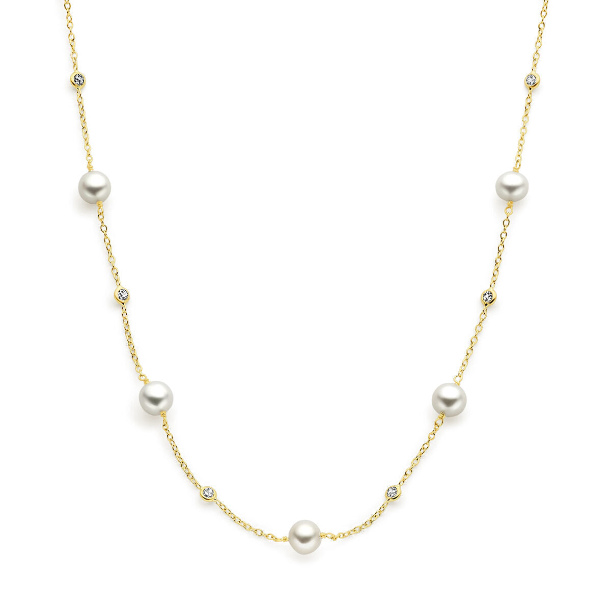 Gold Damenhalskette Perle und Zirkonia 14K