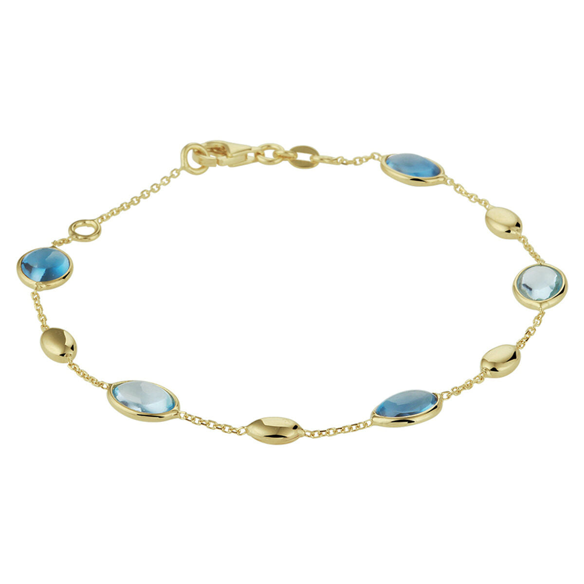 Goldenes Damenarmband mit London Blue und blauen Topasen, 14K, ovalen und runden Elementen