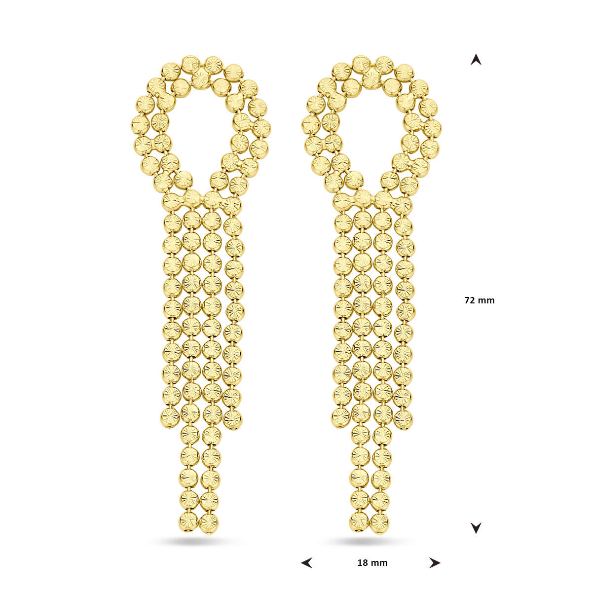 Van der Kooij Collection – Ohrringe diamantiert 72 mm 1 Mikron Silber vergoldet (gelb)