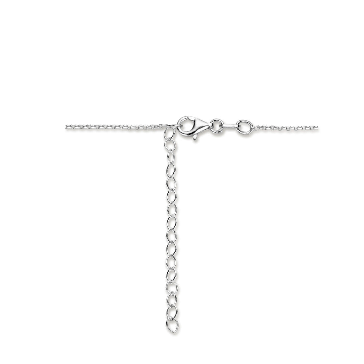 De Van der Kooij Collectie y-collier parel is een gerhodineerde zilveren damesketting van 45 + 5 cm met een verstelbare extensieketting en karabijnsluiting, elegant gepresenteerd op een witte achtergrond.