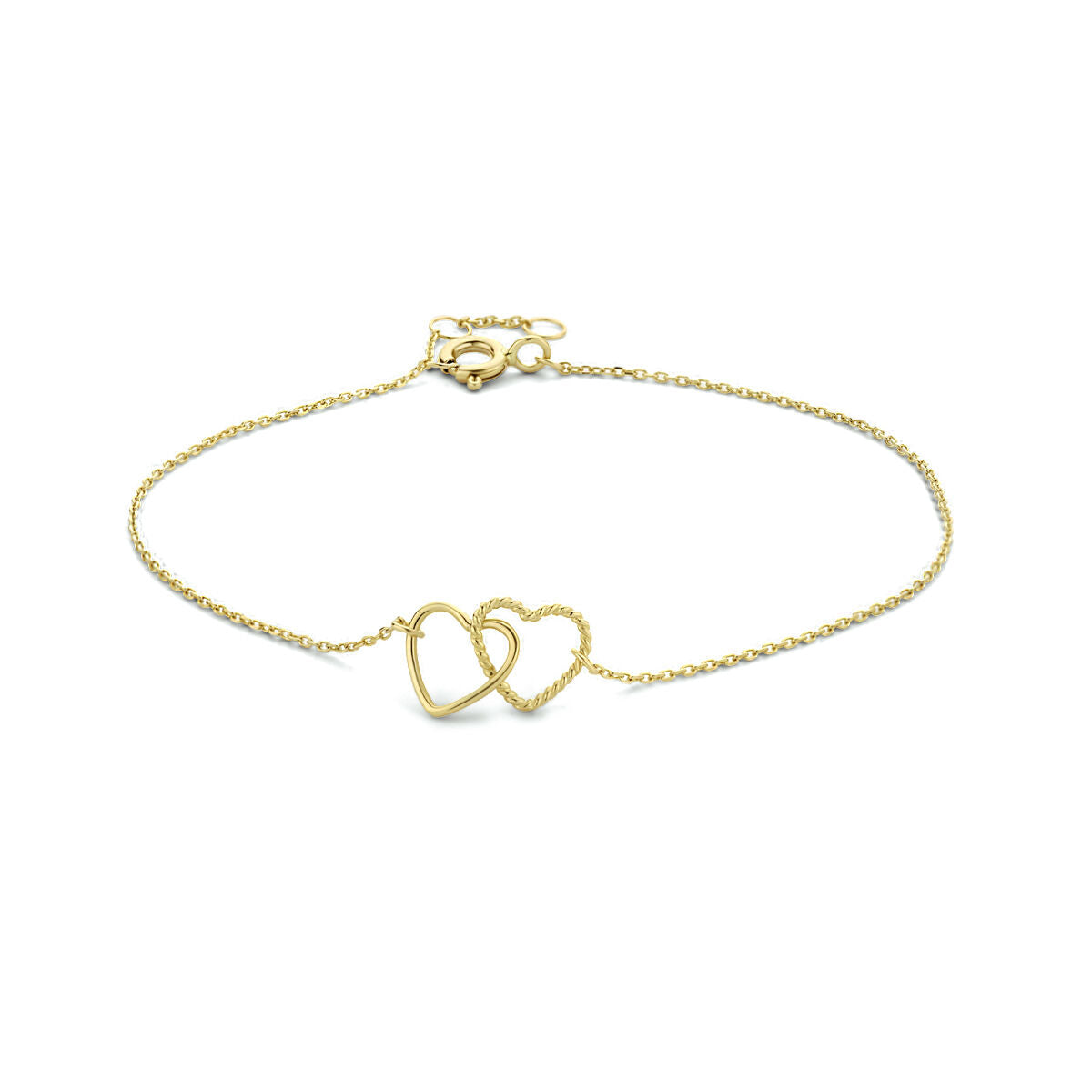 Armband aus 14K Gelbgold mit zwei ineinander verschlungenen Herzen