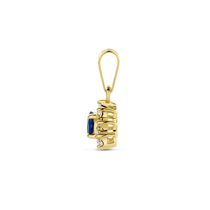Anhänger Saphir und Diamant 0,08 ct Halo 14K Gelbgold