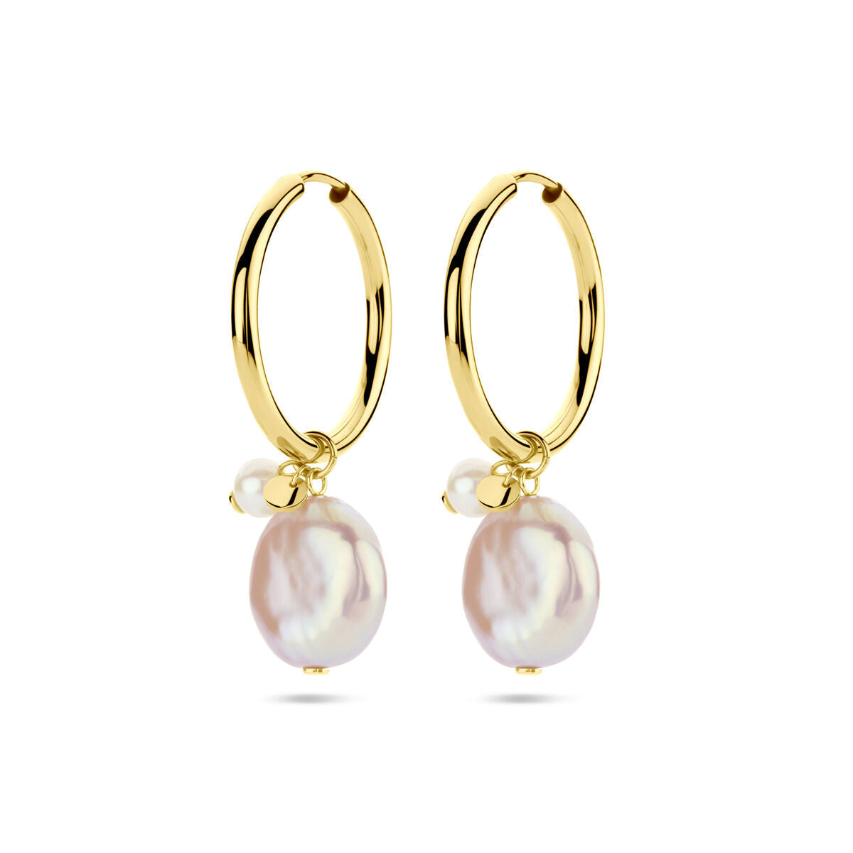 Klapp-Ohrringe aus 14K Gelbgold mit Keshi-Perle und einer zusätzlichen Perle