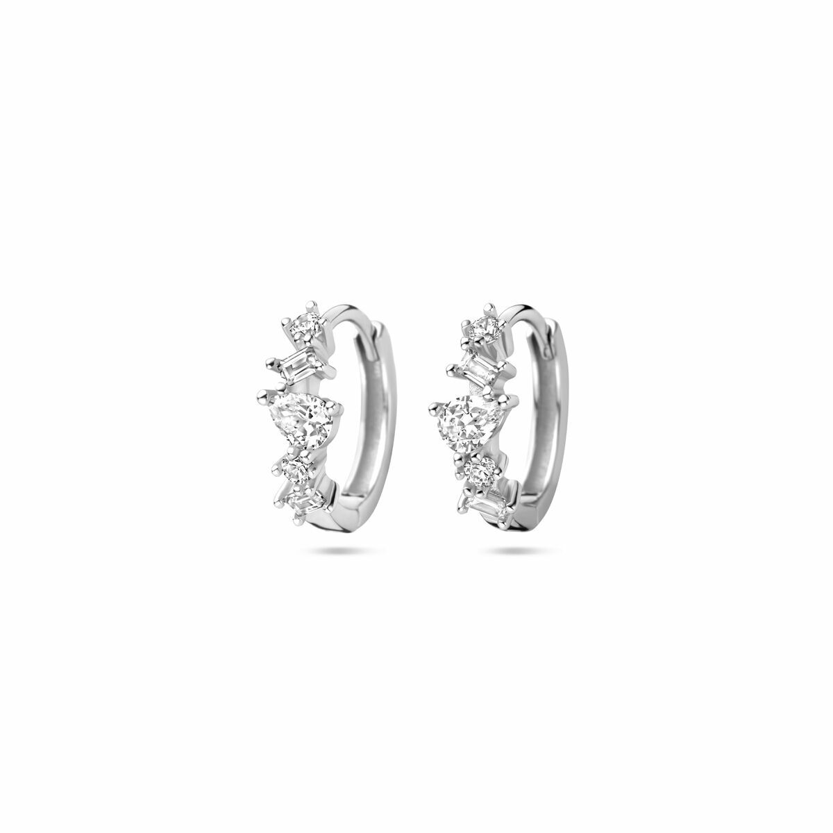 Klapp-Ohrringe aus rhodiniertem Silber mit Zirkonia-Steinen, 13 mm groß