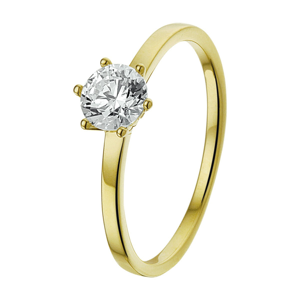 Ring aus 14K Gelbgold mit rundem Zirkonia in Krappenfassung