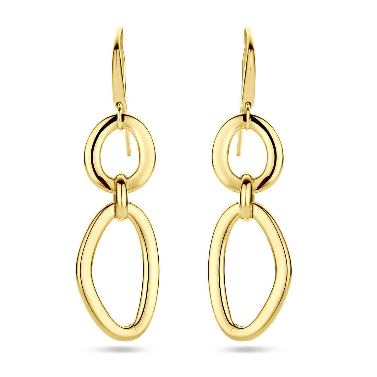 14k goldene Ohrringe mit elegantem langem Design und geschwungenen ovalen Formen